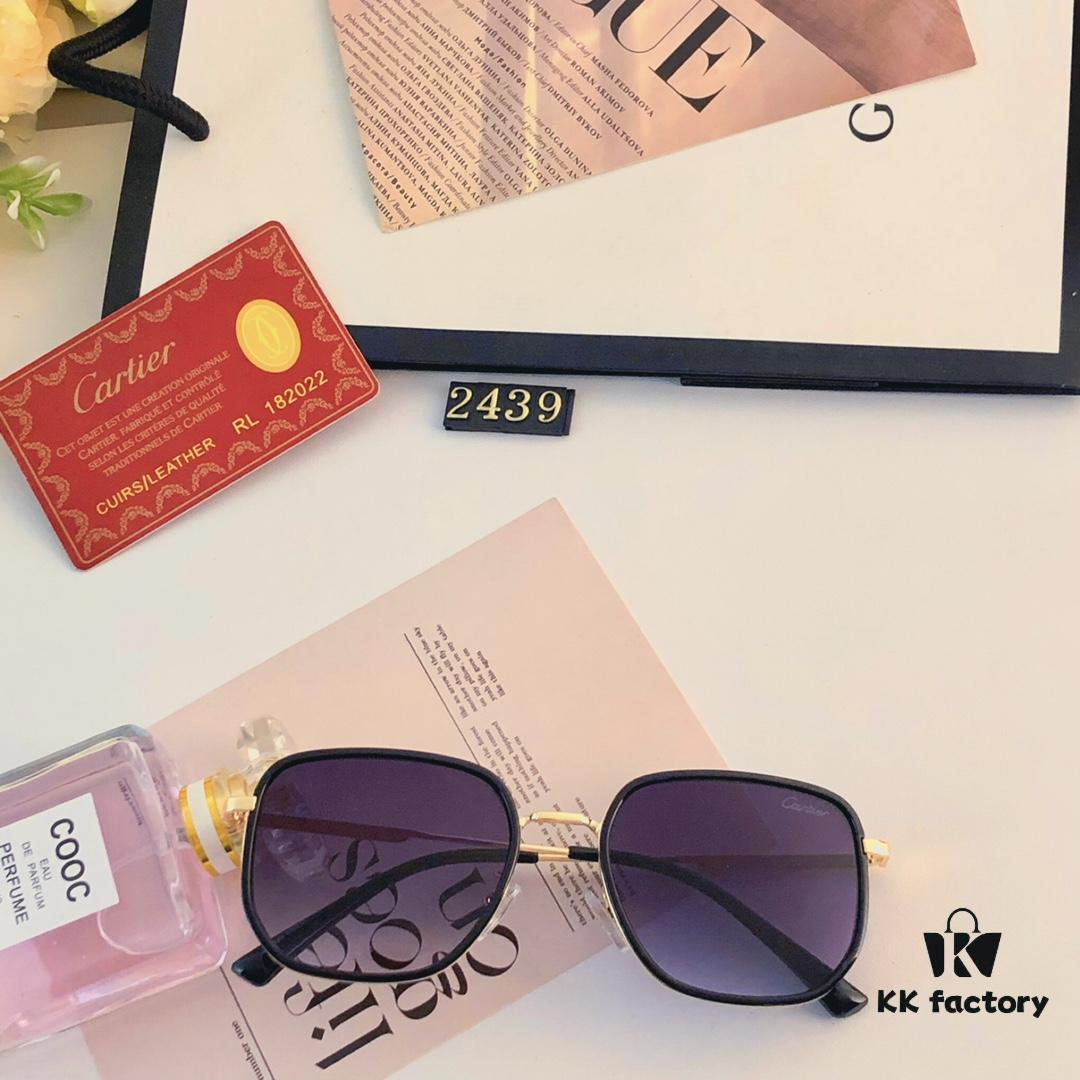 Cartier Summer Men's Fashionable Aviator Sunglasses with Black Frame and Brown Tinted Lenses, Stylish Retro Minimalist Sun Glasses