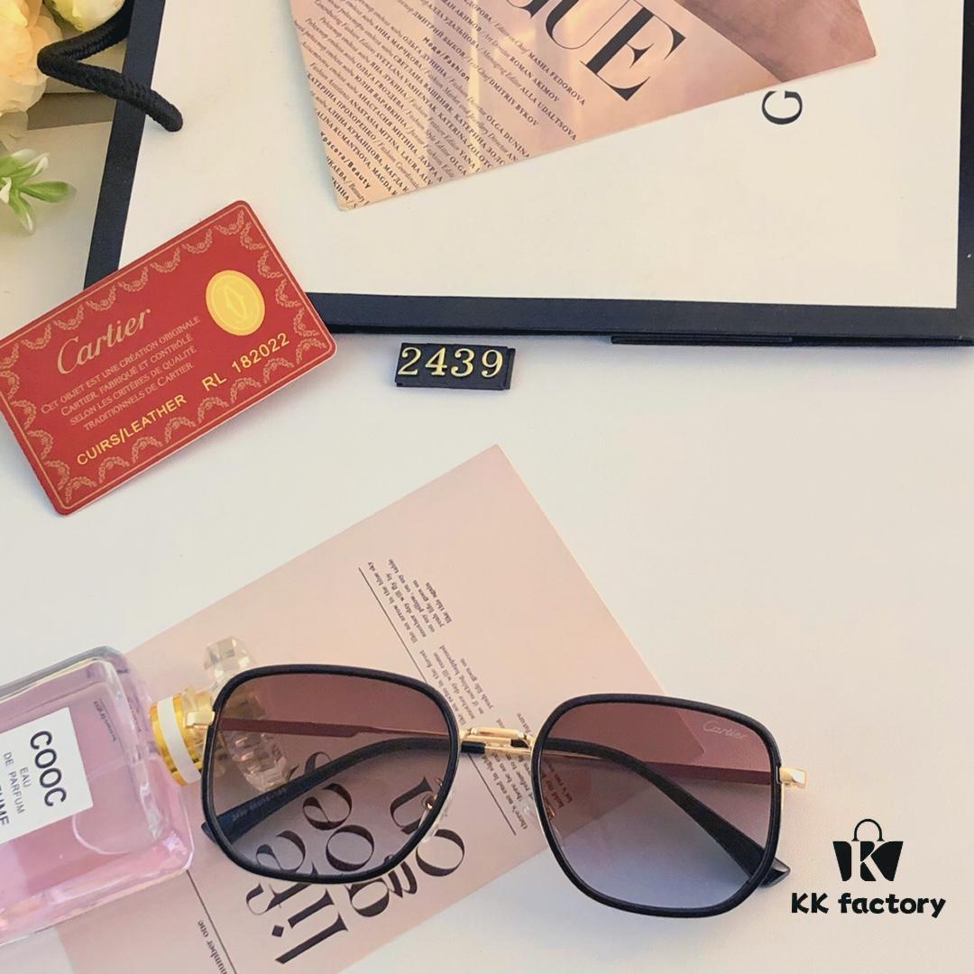 Cartier Summer Men's Fashionable Aviator Sunglasses with Black Frame and Brown Tinted Lenses, Stylish Retro Minimalist Sun Glasses