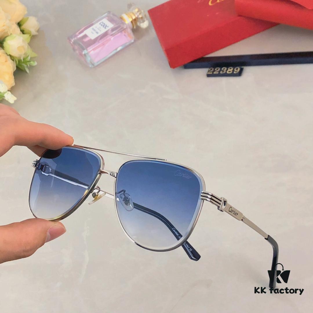Cartier 2024 New Transparent Blue Sunglasses for Men, Retro Double-Bridge Driving Sunglasses, UV-Protective Eyewear for Travel and Outdoor Use