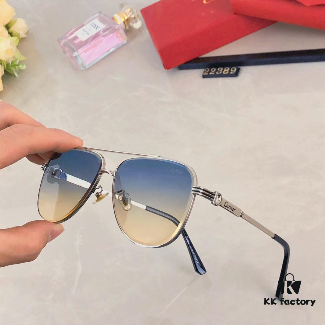 Cartier 2024 New Transparent Blue Sunglasses for Men, Retro Double-Bridge Driving Sunglasses, UV-Protective Eyewear for Travel and Outdoor Use