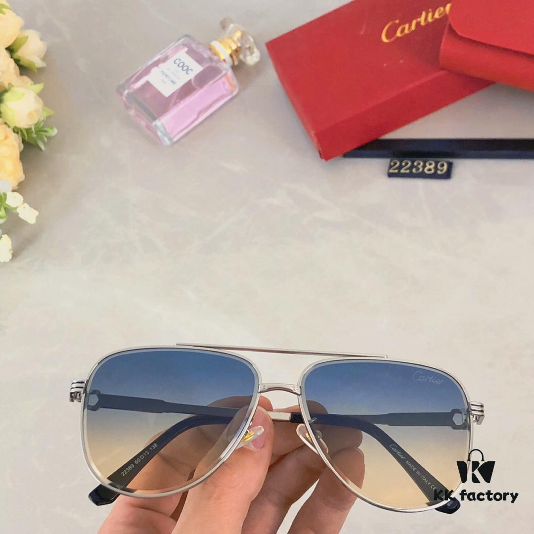 Cartier 2024 New Transparent Blue Sunglasses for Men, Retro Double-Bridge Driving Sunglasses, UV-Protective Eyewear for Travel and Outdoor Use
