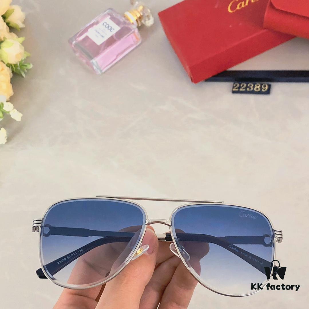 Cartier 2024 New Transparent Blue Sunglasses for Men, Retro Double-Bridge Driving Sunglasses, UV-Protective Eyewear for Travel and Outdoor Use