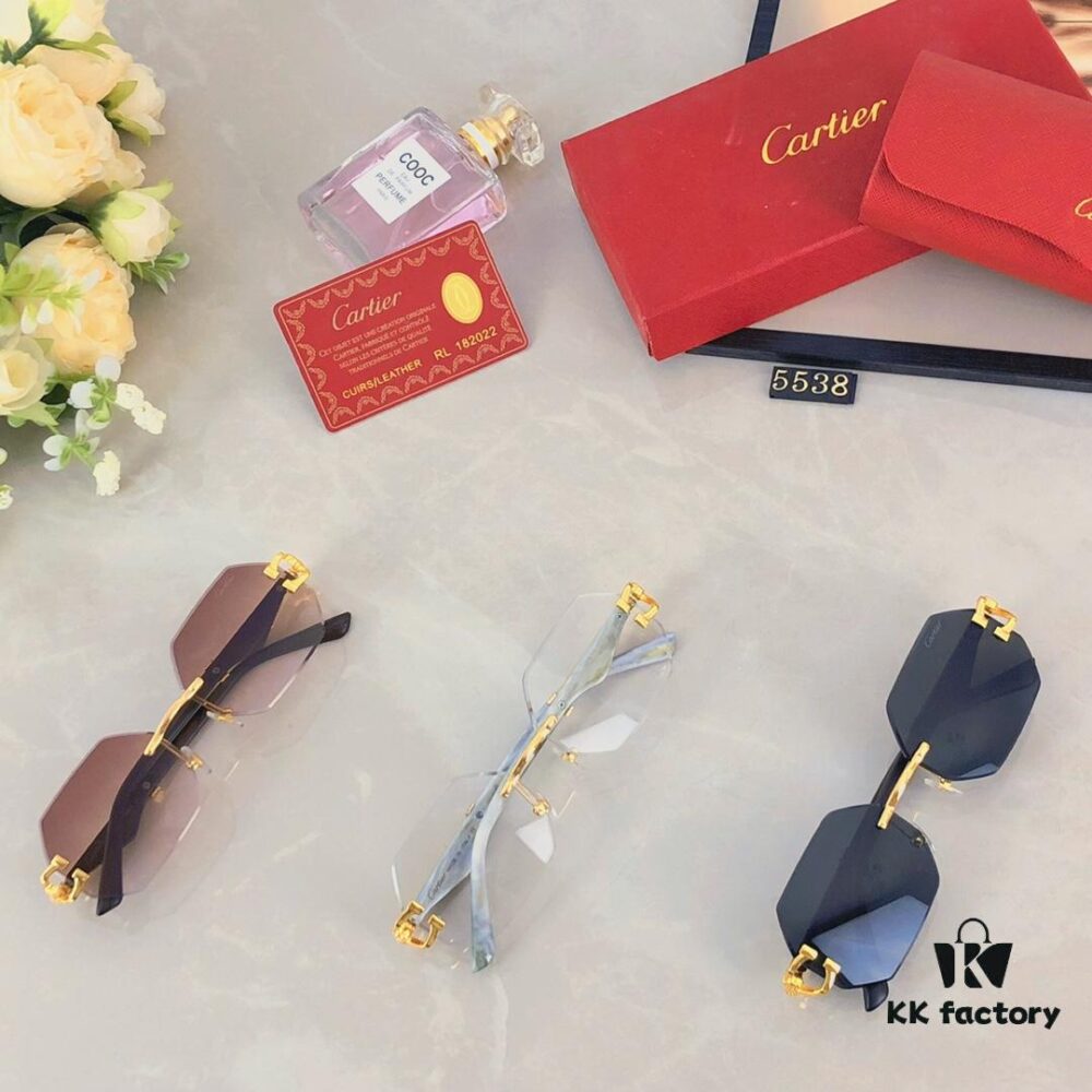 Cartier New Style Frameless Panther Decorated Sunglasses, Retro Fashion Unisex Driving Sun Glasses