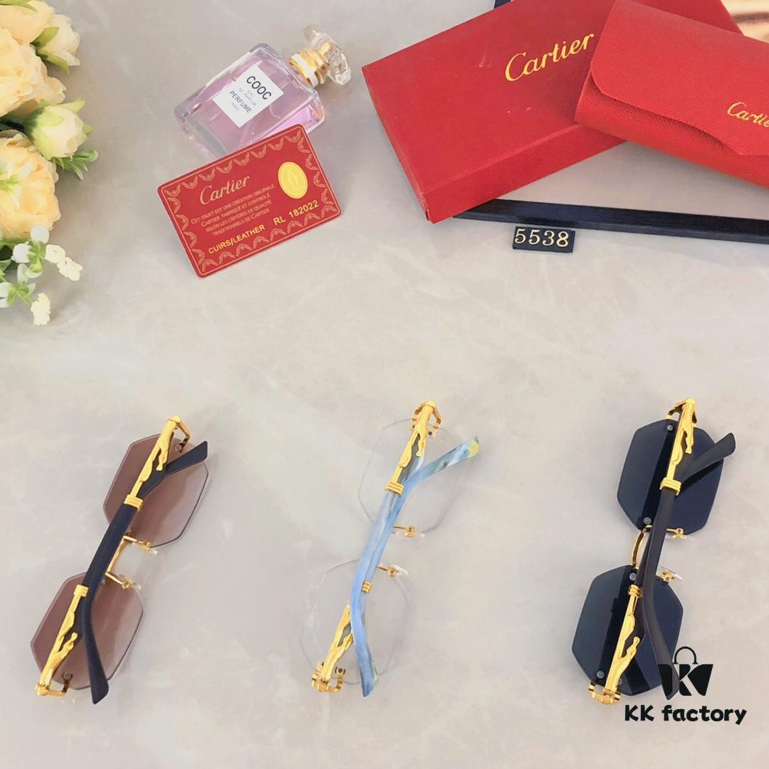 Cartier New Style Frameless Panther Decorated Sunglasses, Retro Fashion Unisex Driving Sun Glasses