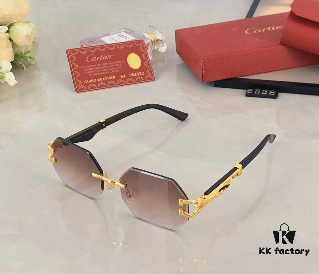 Cartier New Style Frameless Panther Decorated Sunglasses, Retro Fashion Unisex Driving Sun Glasses