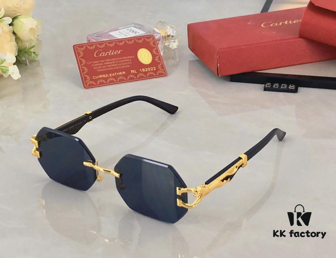 Cartier New Style Frameless Panther Decorated Sunglasses, Retro Fashion Unisex Driving Sun Glasses
