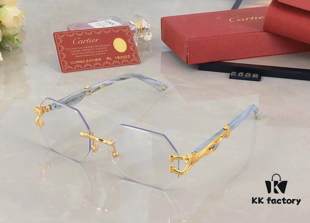 Cartier New Style Frameless Panther Decorated Sunglasses, Retro Fashion Unisex Driving Sun Glasses