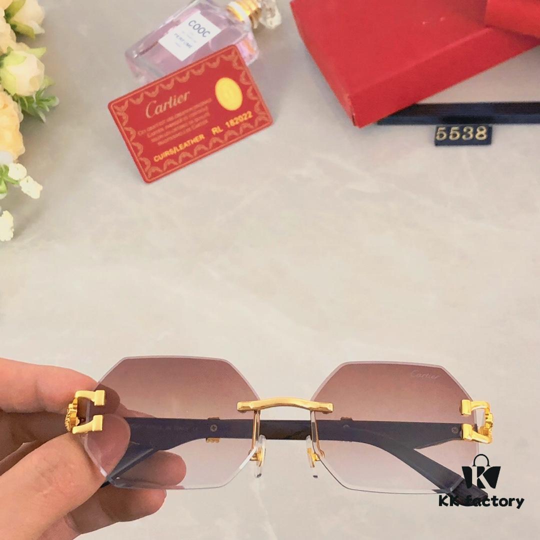 Cartier New Style Frameless Panther Decorated Sunglasses, Retro Fashion Unisex Driving Sun Glasses