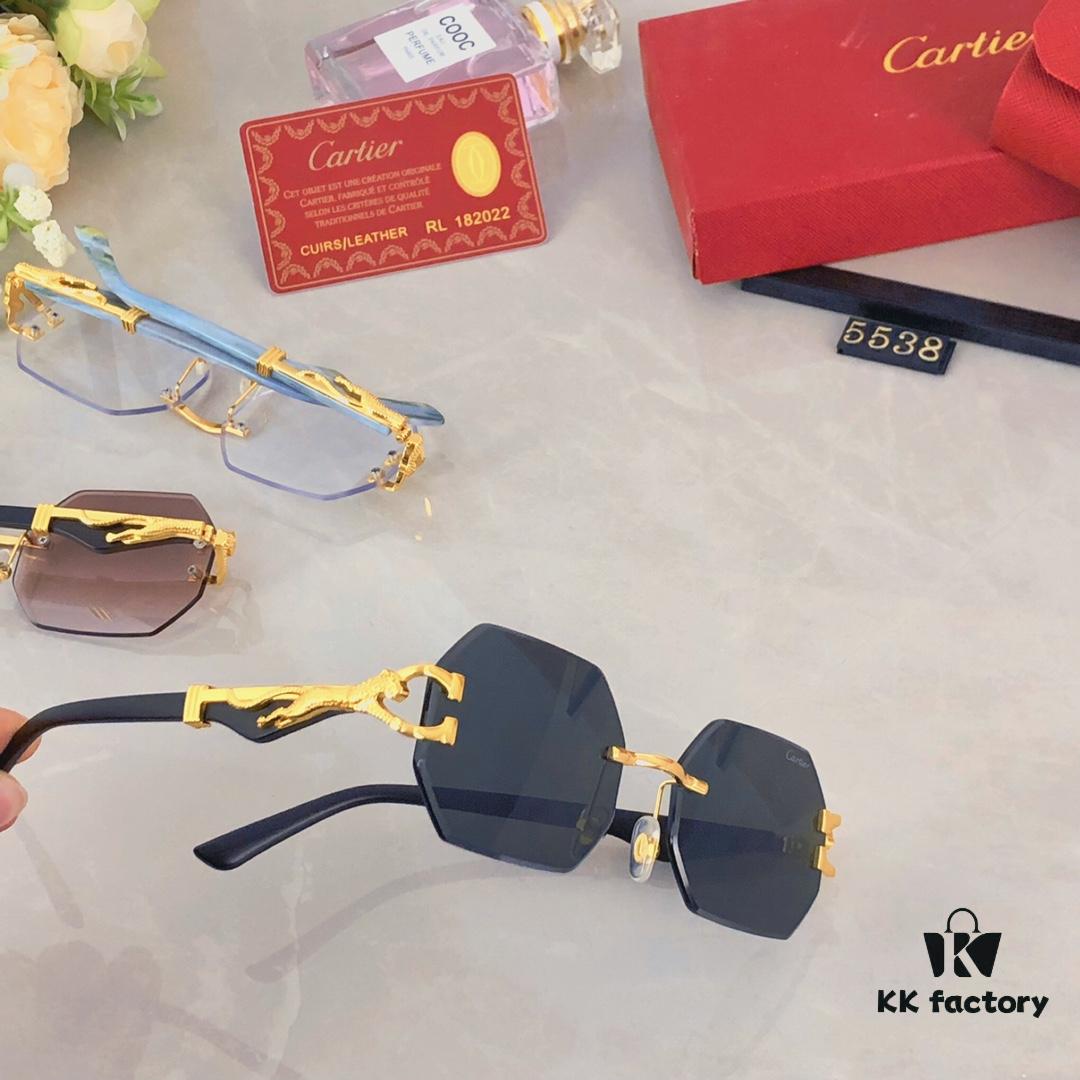 Cartier New Style Frameless Panther Decorated Sunglasses, Retro Fashion Unisex Driving Sun Glasses