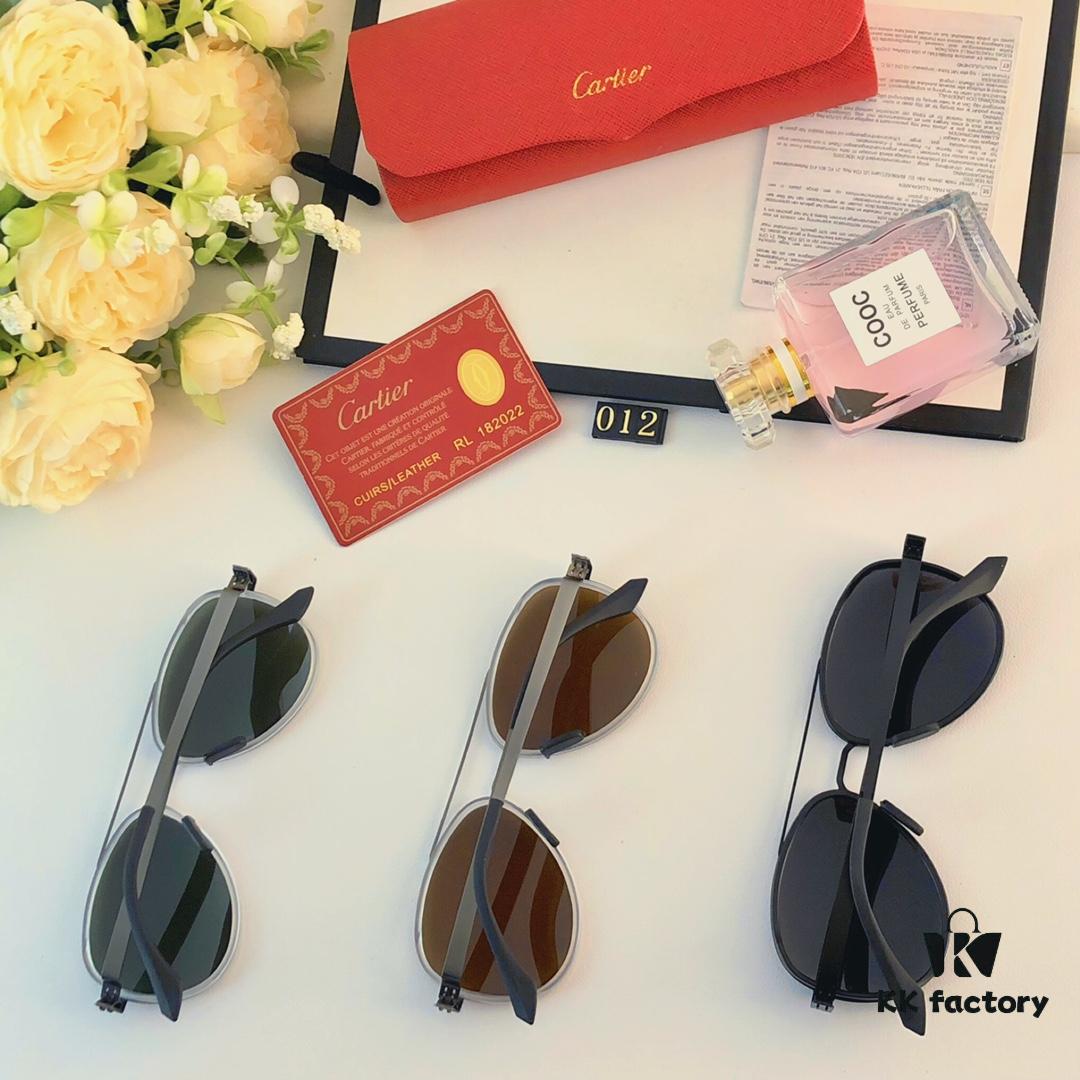 Cartier Men's New Stainless Steel Leather High-Definition Polarized Sunglasses, Pilot Metal Double-Bridge UV Protection Aviator Driving Glasses