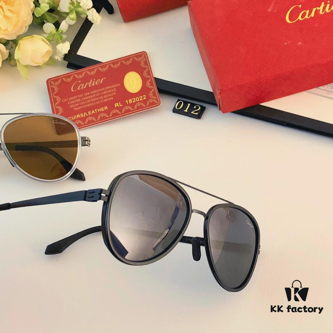 Cartier Men's New Stainless Steel Leather High-Definition Polarized Sunglasses, Pilot Metal Double-Bridge UV Protection Aviator Driving Glasses