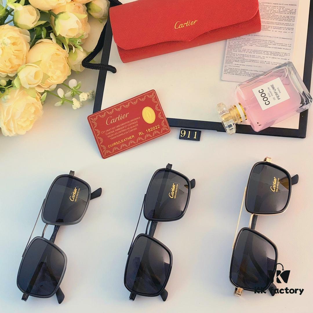 Cartier Men's New Wide Double-Bridge Sunglasses, Retro Square Polarized Sun Glasses, Fashionable Casual Shades