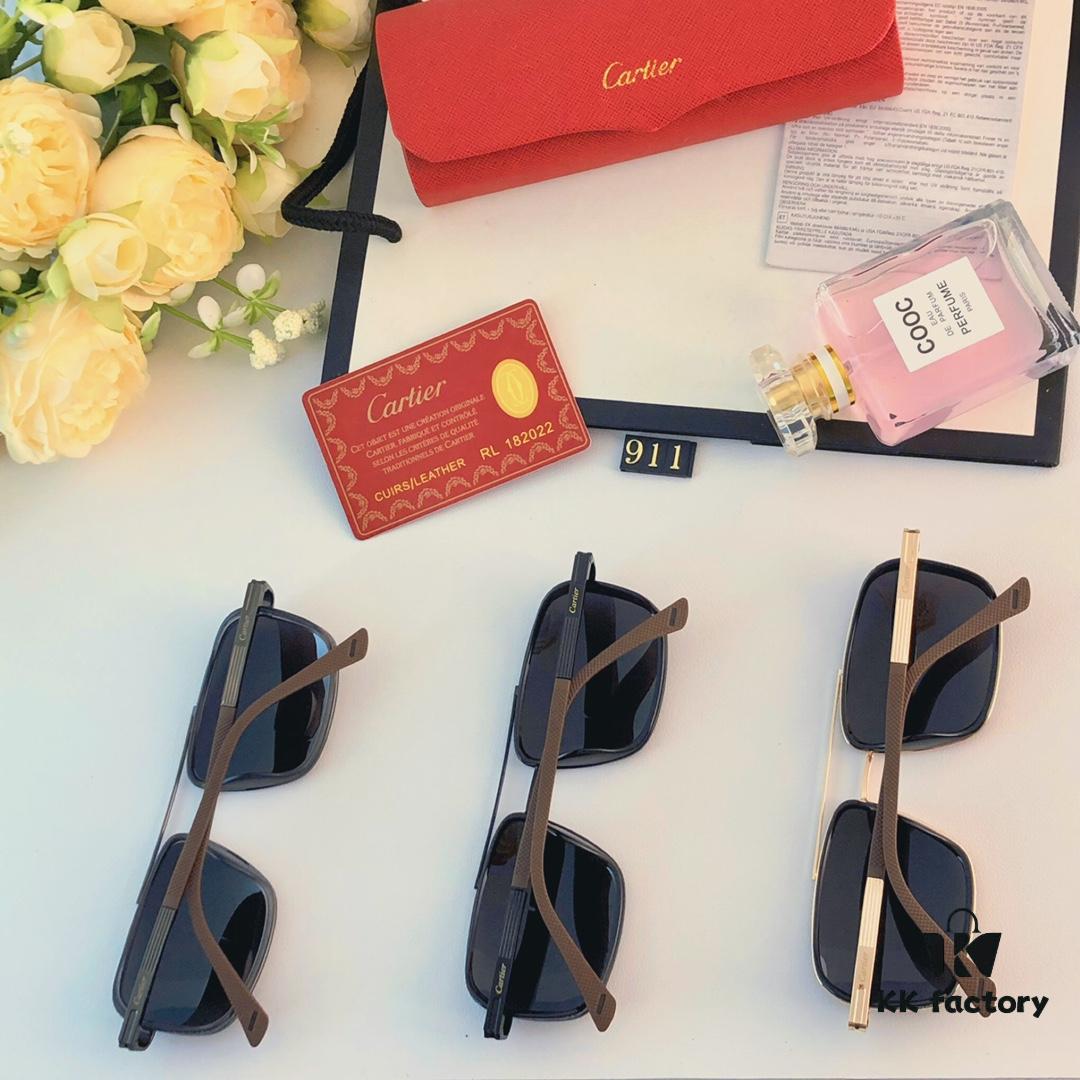 Cartier Men's New Wide Double-Bridge Sunglasses, Retro Square Polarized Sun Glasses, Fashionable Casual Shades