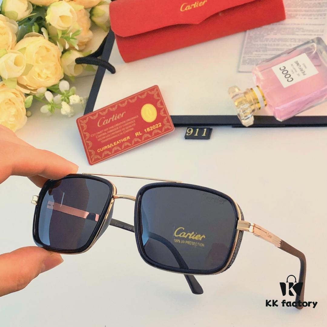 Cartier Men's New Wide Double-Bridge Sunglasses, Retro Square Polarized Sun Glasses, Fashionable Casual Shades