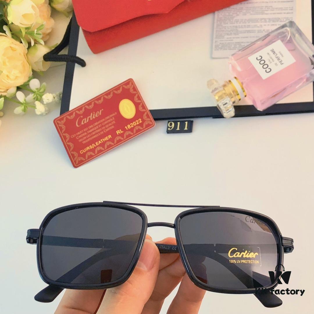 Cartier Men's New Wide Double-Bridge Sunglasses, Retro Square Polarized Sun Glasses, Fashionable Casual Shades