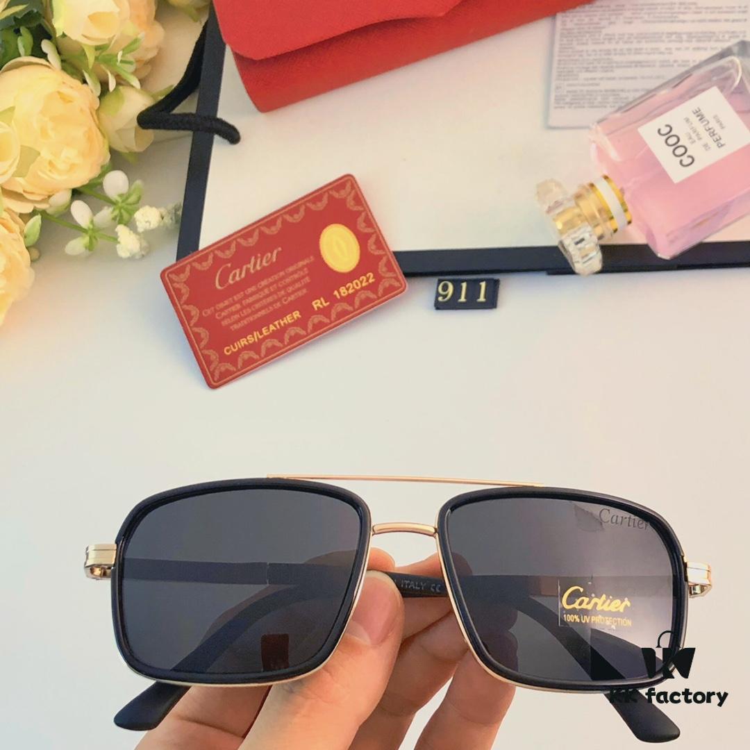 Cartier Men's New Wide Double-Bridge Sunglasses, Retro Square Polarized Sun Glasses, Fashionable Casual Shades