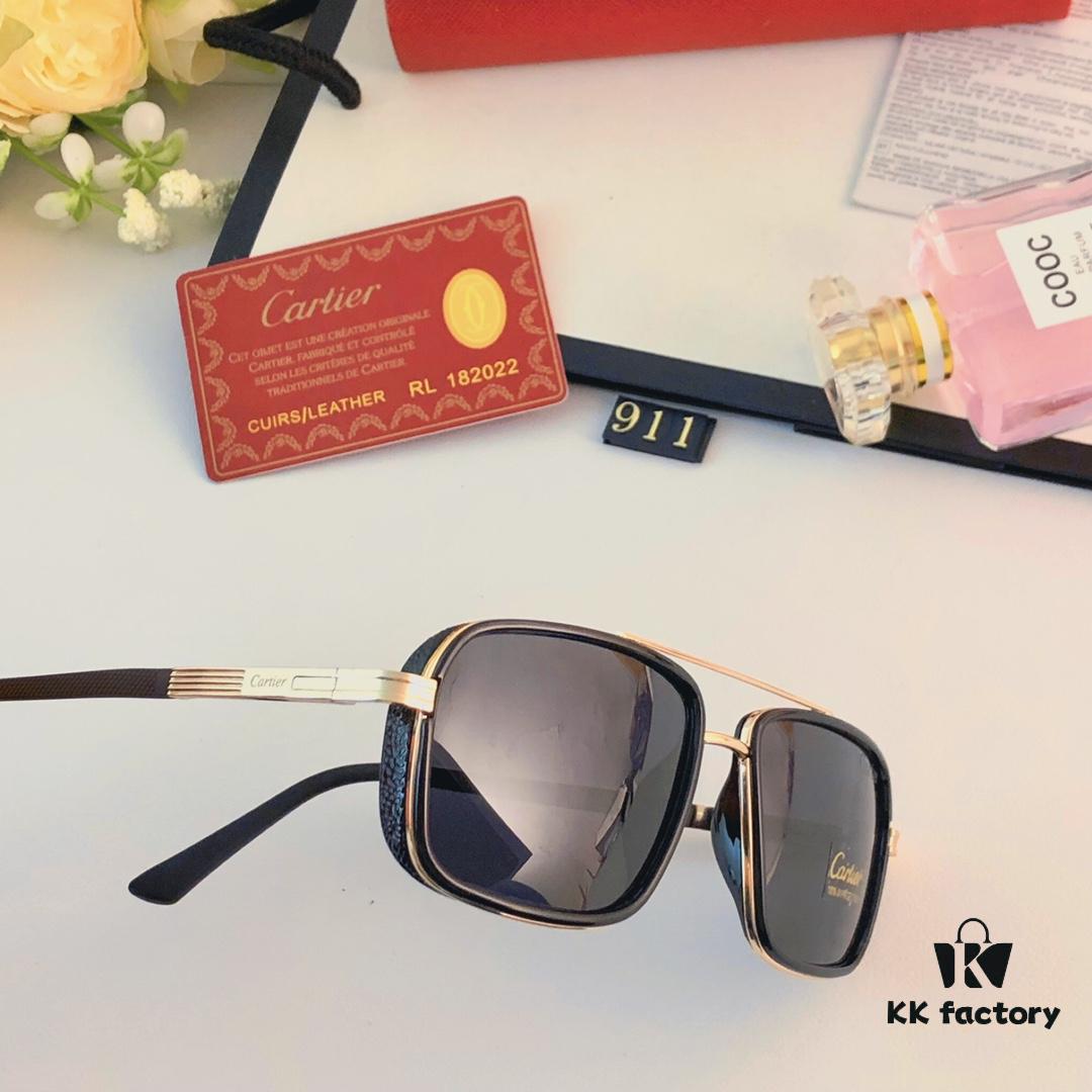 Cartier Men's New Wide Double-Bridge Sunglasses, Retro Square Polarized Sun Glasses, Fashionable Casual Shades