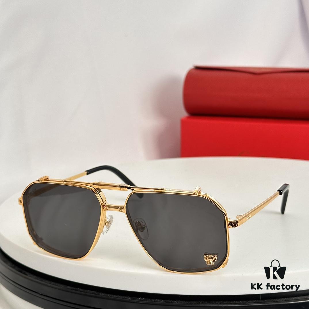 Cartier CT0638S Square Foldable Sunglasses with Leopard Head Inlay