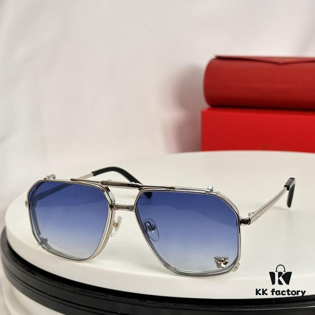 Cartier CT0638S Square Foldable Sunglasses with Leopard Head Inlay