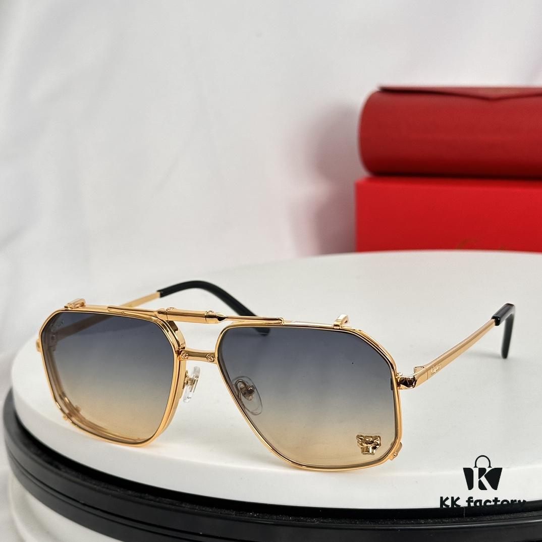 Cartier CT0638S Square Foldable Sunglasses with Leopard Head Inlay