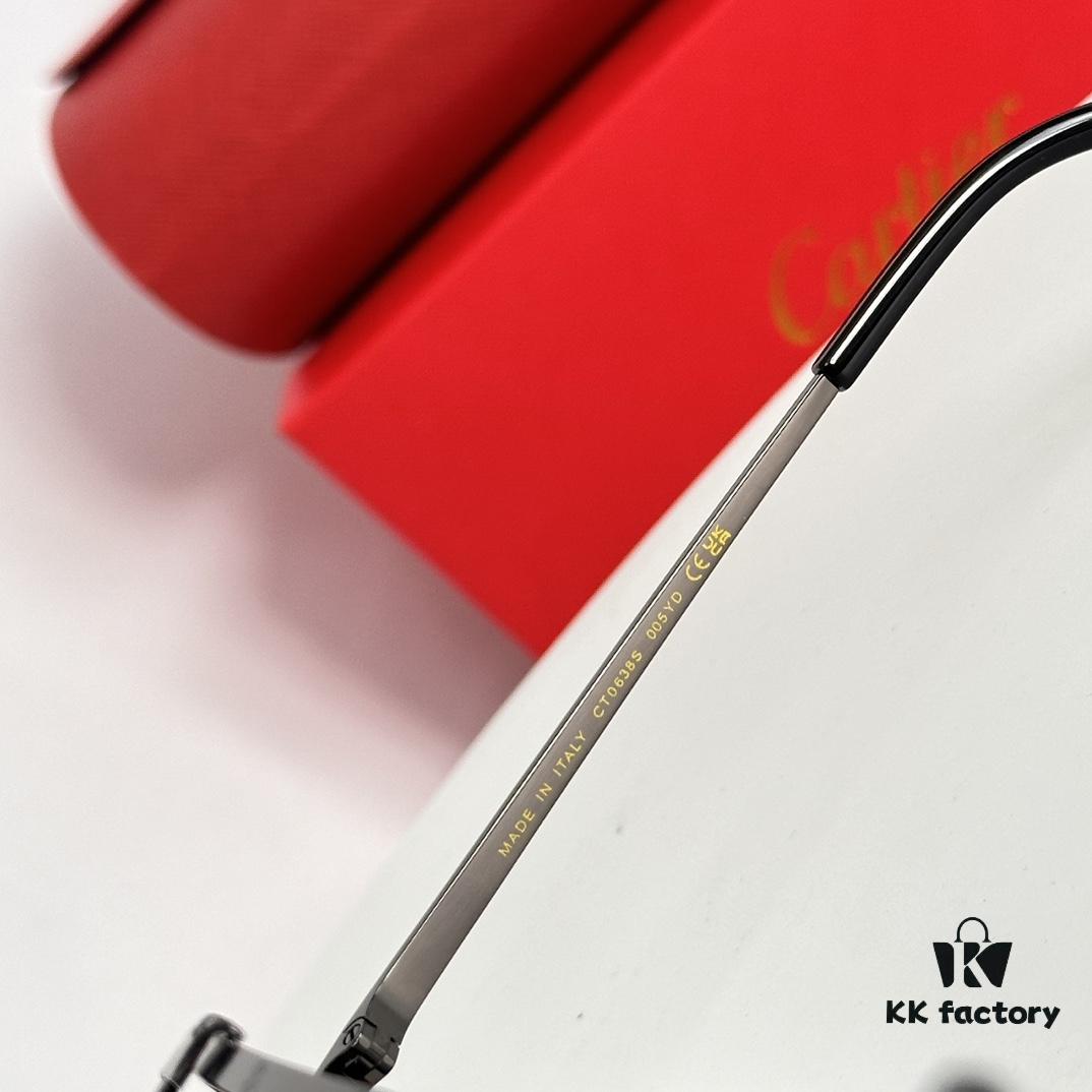 Cartier CT0638S Square Foldable Sunglasses with Leopard Head Inlay