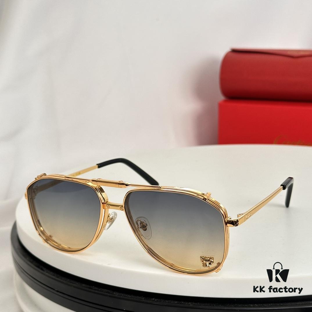 Cartier CT0637S Folding Cat-Eye Sunglasses with Leopard Head Inlay