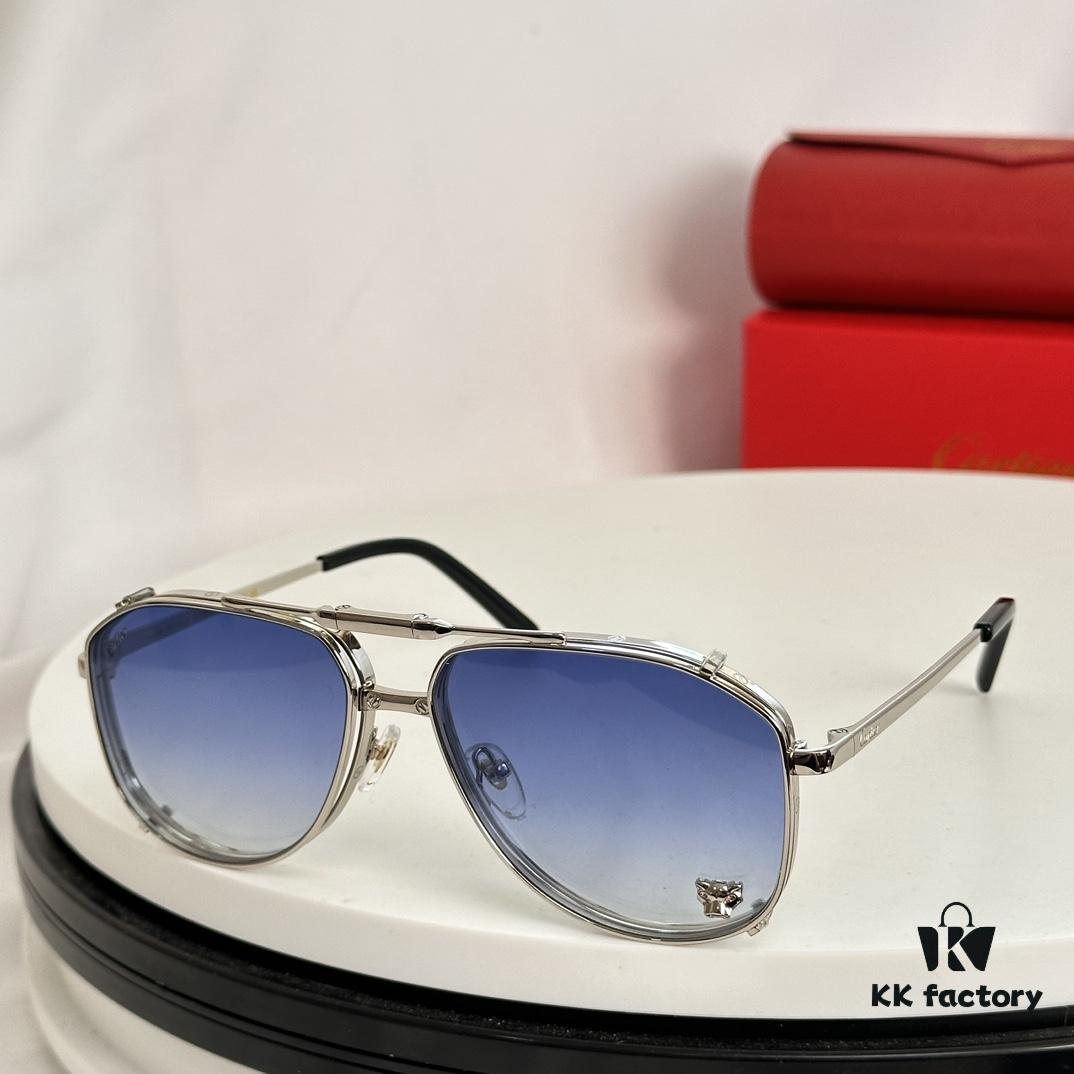 Cartier CT0637S Folding Cat-Eye Sunglasses with Leopard Head Inlay