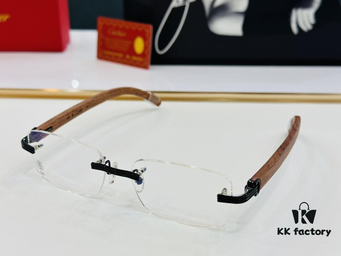 Cartier CT0286 Men's Eyeglasses - Size 54 □ 17-140, Universal Frame Shape for All Face Types, Comfortable Fit, Compatible with Prescription Lenses, Wooden Temples, Suitable as Sunglasses