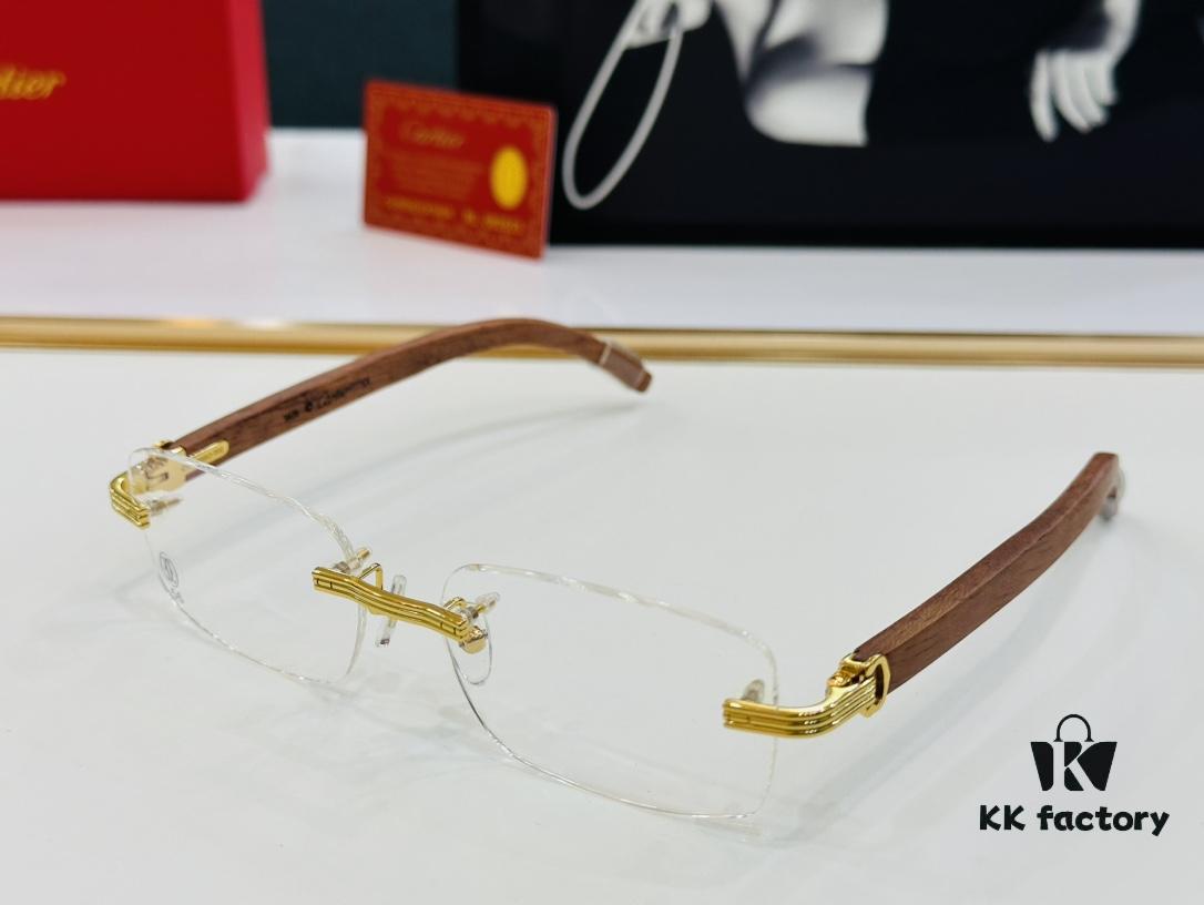 Cartier CT0286 Men's Eyeglasses - Size 54 □ 17-140, Universal Frame Shape for All Face Types, Comfortable Fit, Compatible with Prescription Lenses, Wooden Temples, Suitable as Sunglasses