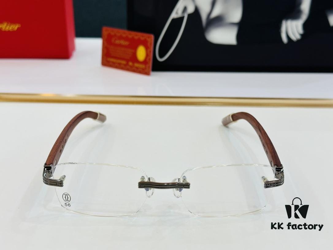 Cartier CT0286 Men's Eyeglasses - Size 54 □ 17-140, Universal Frame Shape for All Face Types, Comfortable Fit, Compatible with Prescription Lenses, Wooden Temples, Suitable as Sunglasses
