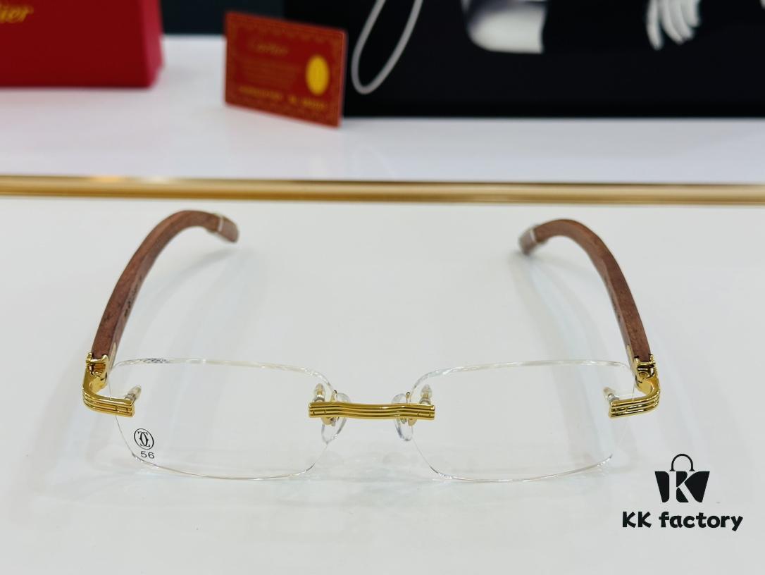 Cartier CT0286 Men's Eyeglasses - Size 54 □ 17-140, Universal Frame Shape for All Face Types, Comfortable Fit, Compatible with Prescription Lenses, Wooden Temples, Suitable as Sunglasses