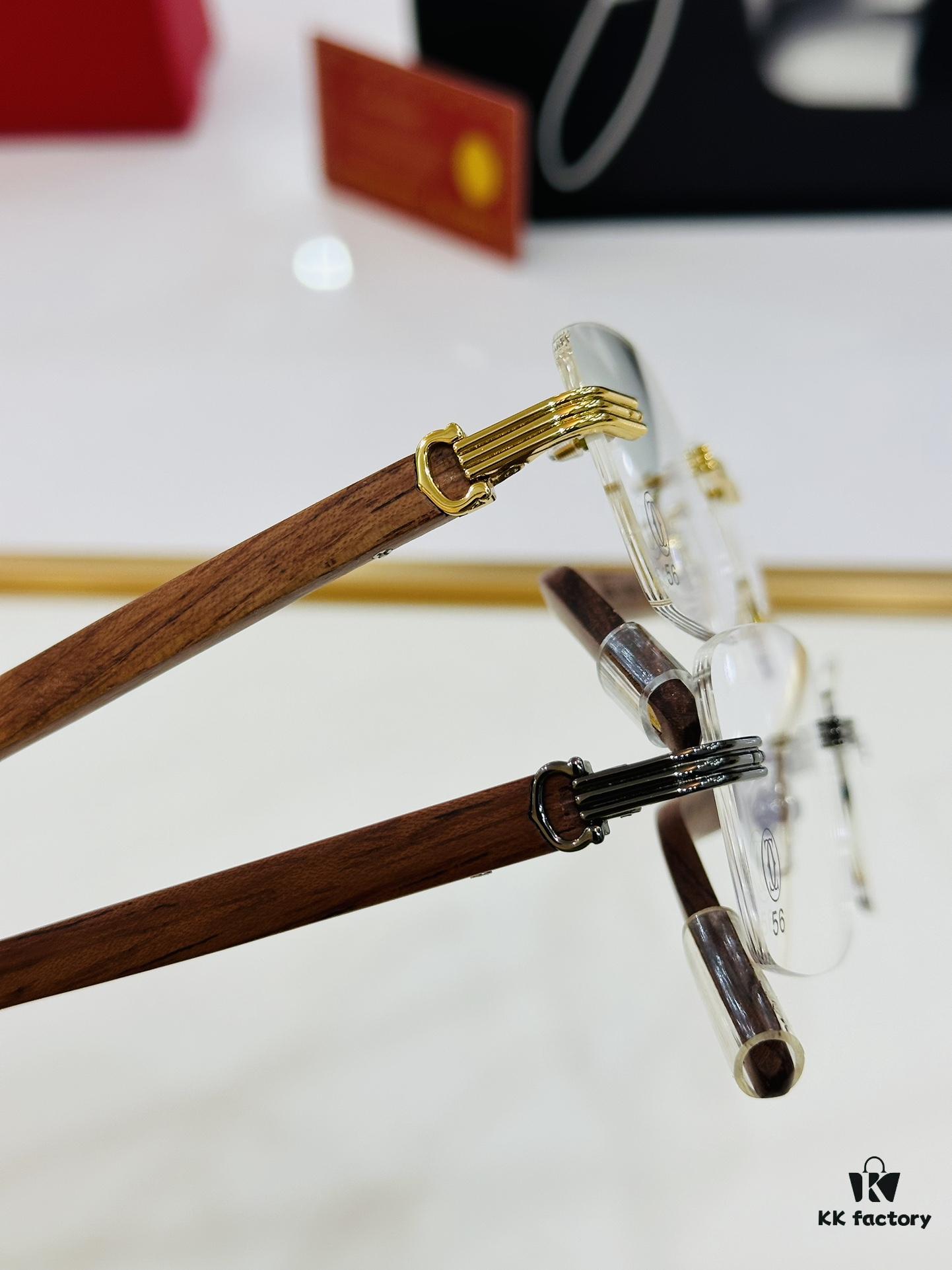 Cartier CT0286 Men's Eyeglasses - Size 54 □ 17-140, Universal Frame Shape for All Face Types, Comfortable Fit, Compatible with Prescription Lenses, Wooden Temples, Suitable as Sunglasses