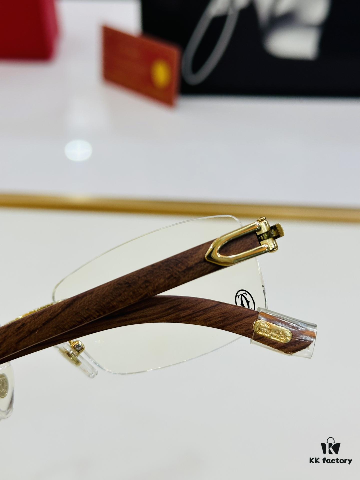 Cartier CT352401 Unisex Sunglasses, Size 54 □ 18-140, Suitable for All Face Shapes, Comfortable Fit, Compatible with Prescription Lenses, Wooden Temples