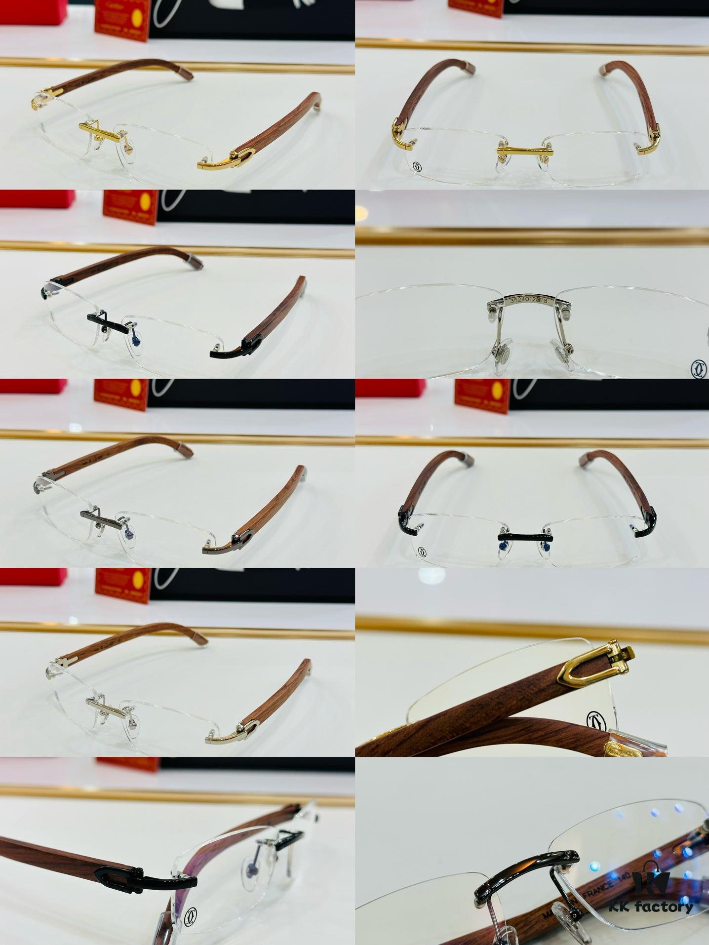 Cartier CT352401 Unisex Sunglasses, Size 54 □ 18-140, Suitable for All Face Shapes, Comfortable Fit, Compatible with Prescription Lenses, Wooden Temples