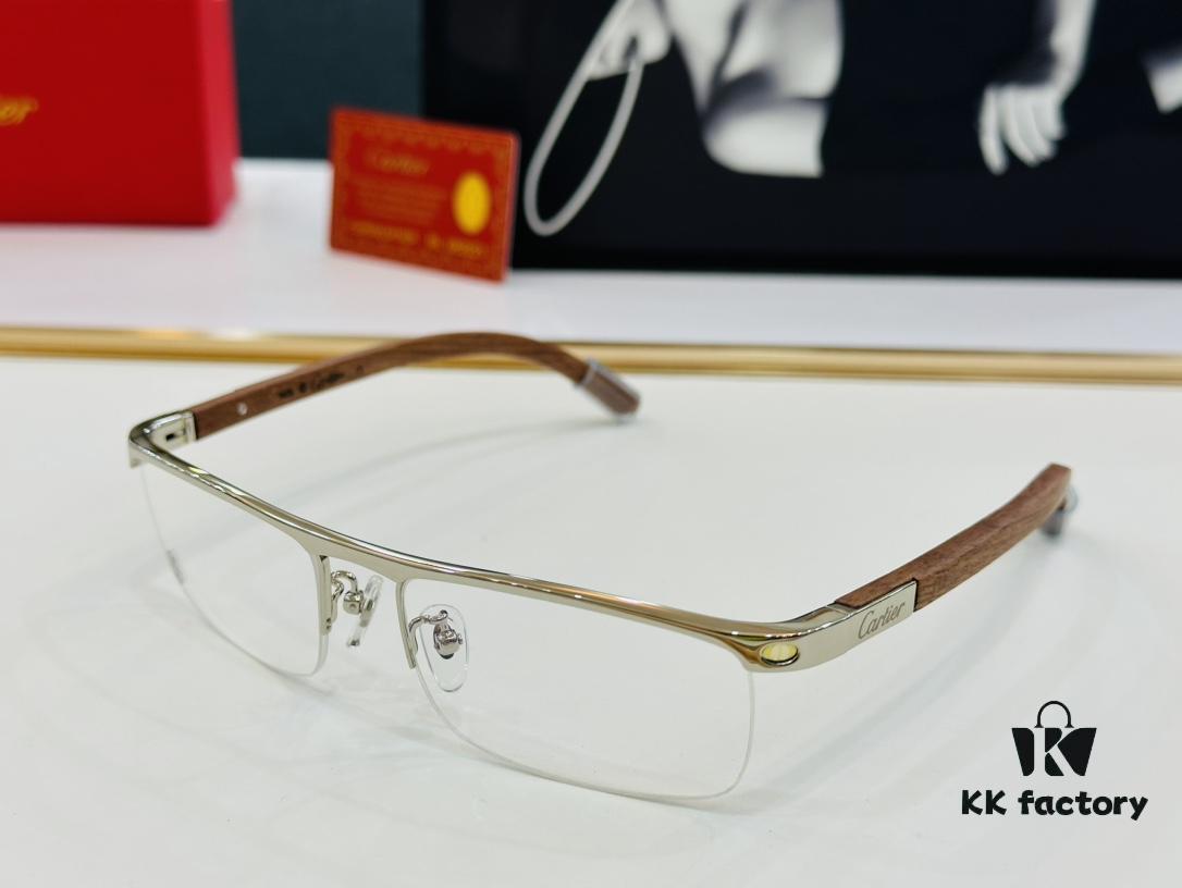 Cartier - CT4581369 Size: 58□17-140 Men's Sunglasses, Universal Frame Shape, Comfortable Fit, Suitable for All Face Types, Compatible with Prescription Lenses, Wooden Temples