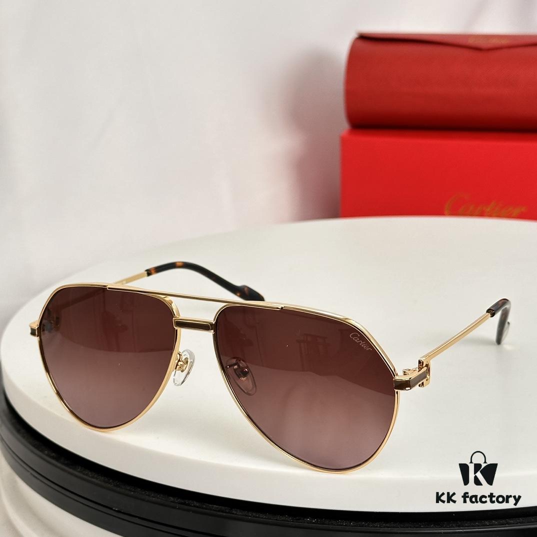 Authentic Cartier Première de Cartier Men's Sunglasses 18K Gold Plated Minimalist Wide Frame with Original Blue Coated Lenses CT0334 Size: 61 14-145