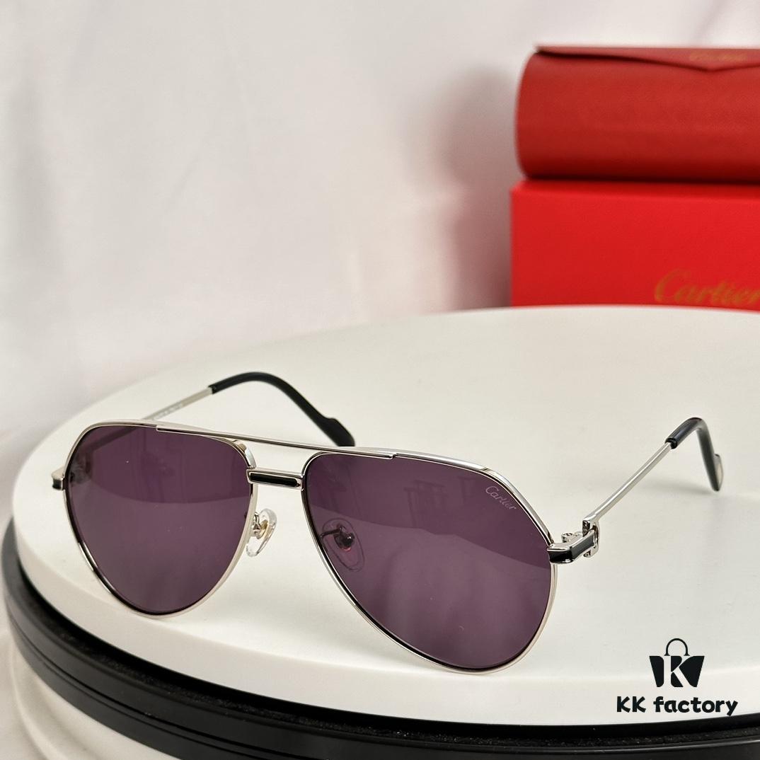 Authentic Cartier Première de Cartier Men's Sunglasses 18K Gold Plated Minimalist Wide Frame with Original Blue Coated Lenses CT0334 Size: 61 14-145