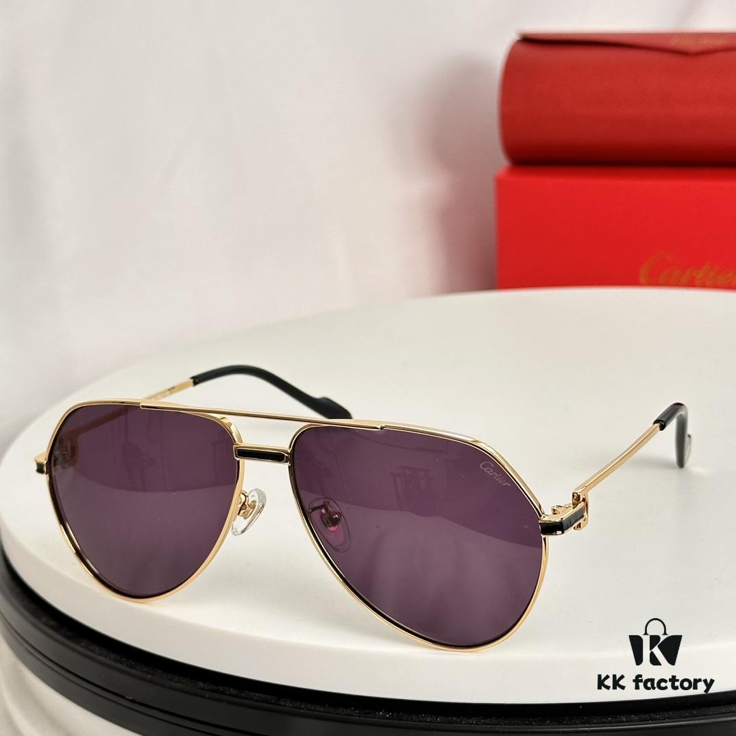 Authentic Cartier Première de Cartier Men's Sunglasses 18K Gold Plated Minimalist Wide Frame with Original Blue Coated Lenses CT0334 Size: 61 14-145