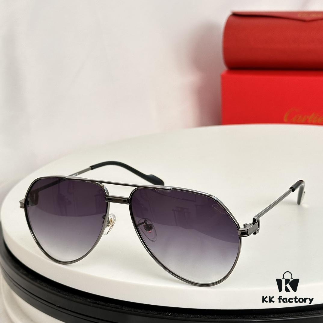 Authentic Cartier Première de Cartier Men's Sunglasses 18K Gold Plated Minimalist Wide Frame with Original Blue Coated Lenses CT0334 Size: 61 14-145