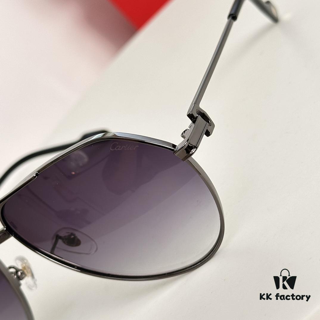 Authentic Cartier Première de Cartier Men's Sunglasses 18K Gold Plated Minimalist Wide Frame with Original Blue Coated Lenses CT0334 Size: 61 14-145