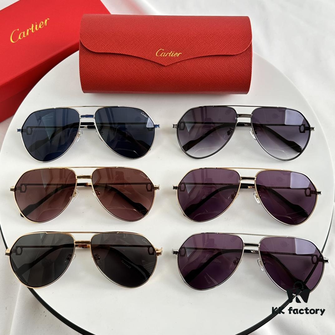 Authentic Cartier Première de Cartier Men's Sunglasses 18K Gold Plated Minimalist Wide Frame with Original Blue Coated Lenses CT0334 Size: 61 14-145