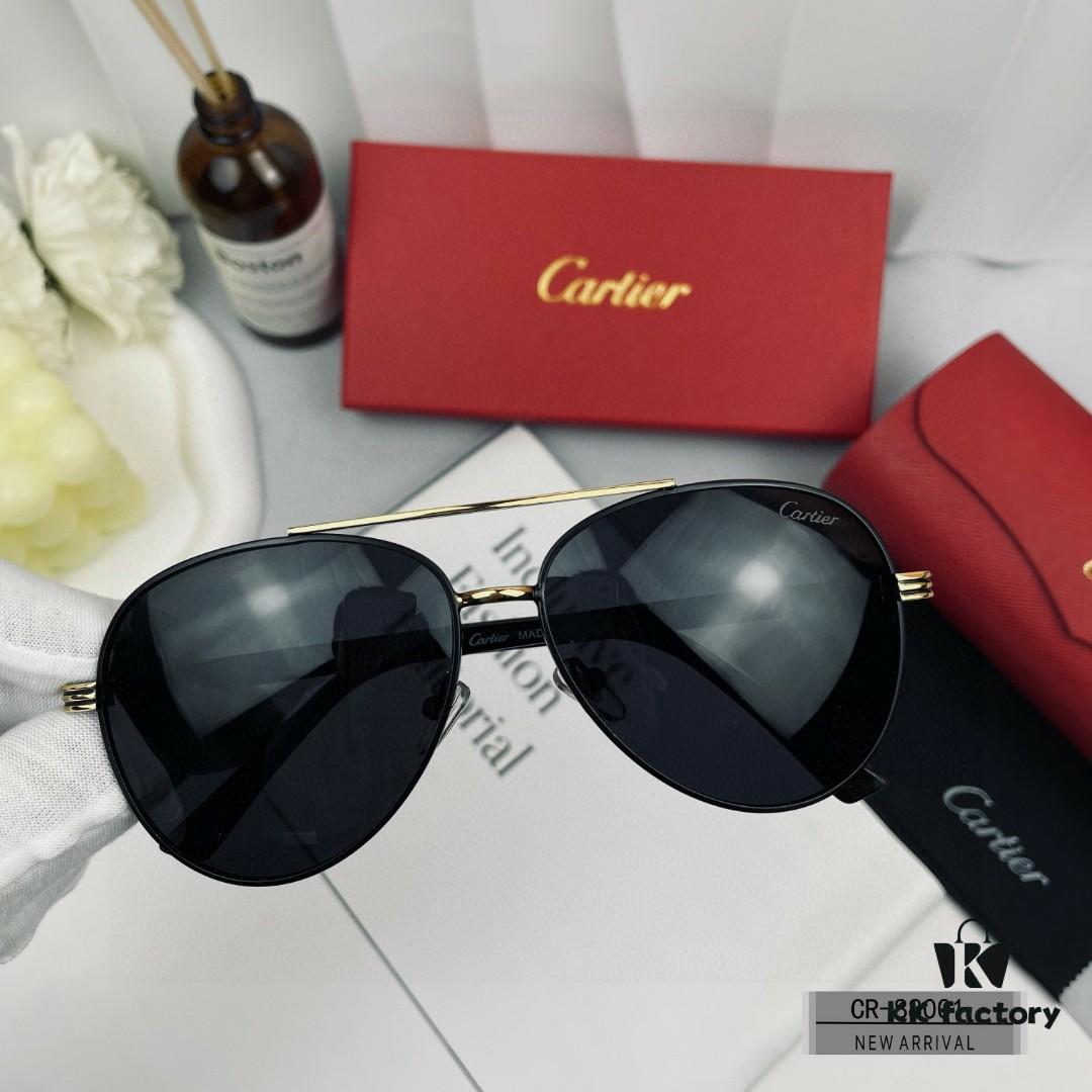 Cartier France - Polarized Sunglasses for Men, Lightweight Metal Frame with Plolay Resin Lenses, Stylish and Comfortable, Ideal for Driving and Travel
