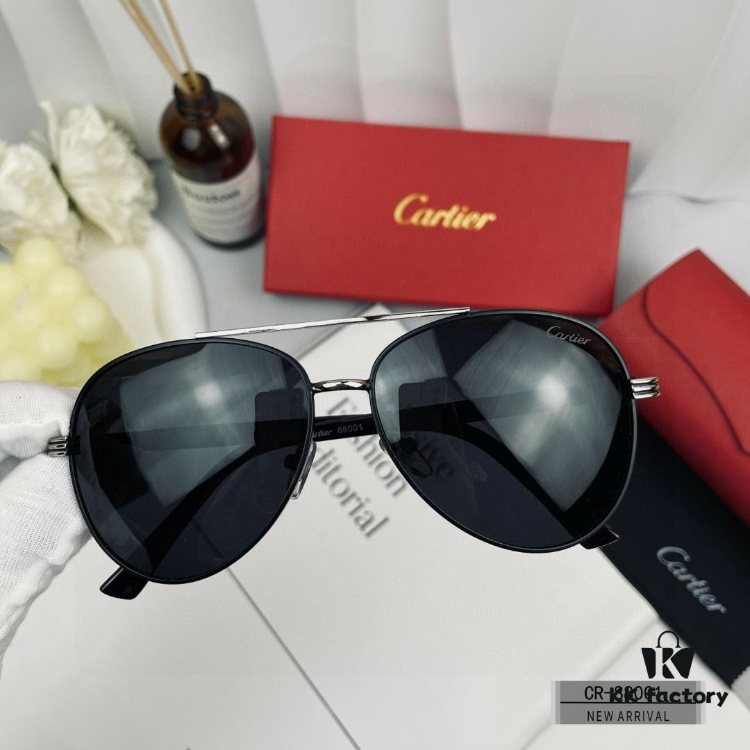 Cartier France - Polarized Sunglasses for Men, Lightweight Metal Frame with Plolay Resin Lenses, Stylish and Comfortable, Ideal for Driving and Travel
