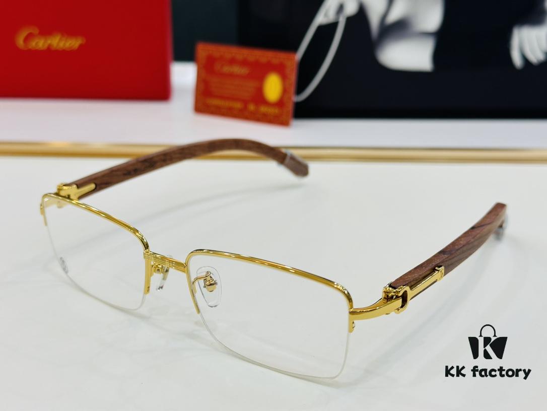 Cartier - CT00510 Size: 56□18-140 Men's Sunglasses Recommended, Universal Frame Shape Fits All Face Types, Comfortable Wear, Compatible with Prescription Lenses, Wooden Temples, Eyeglasses, Sunglasses
