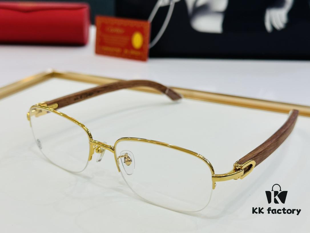 Cartier - CT8101 Size: 56□18-140 Men's Sunglasses, Universal Frame Shape for All Face Types, Comfortable Wear, Compatible with Prescription Lenses, Wooden Temples