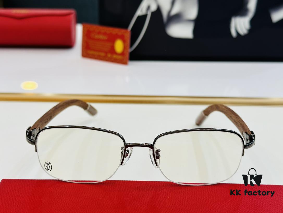 Cartier - CT8101 Size: 56□18-140 Men's Sunglasses, Universal Frame Shape for All Face Types, Comfortable Wear, Compatible with Prescription Lenses, Wooden Temples