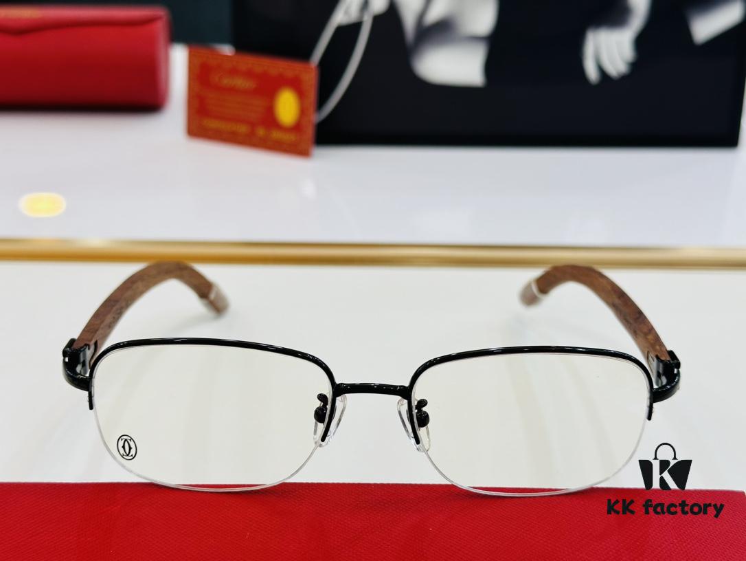 Cartier - CT8101 Size: 56□18-140 Men's Sunglasses, Universal Frame Shape for All Face Types, Comfortable Wear, Compatible with Prescription Lenses, Wooden Temples