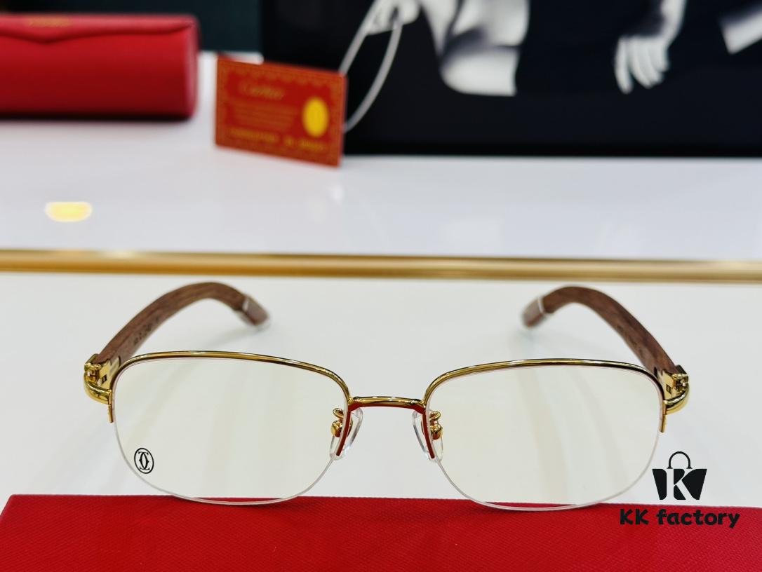 Cartier - CT8101 Size: 56□18-140 Men's Sunglasses, Universal Frame Shape for All Face Types, Comfortable Wear, Compatible with Prescription Lenses, Wooden Temples