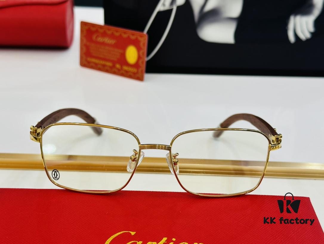 Cartier CT20821O Unisex Sunglasses - Size 57□17-140, Recommended for Men, Universal Frame Shape Fits All Face Types, Comfortable Wear, Compatible with Prescription Lenses, Wooden Temples