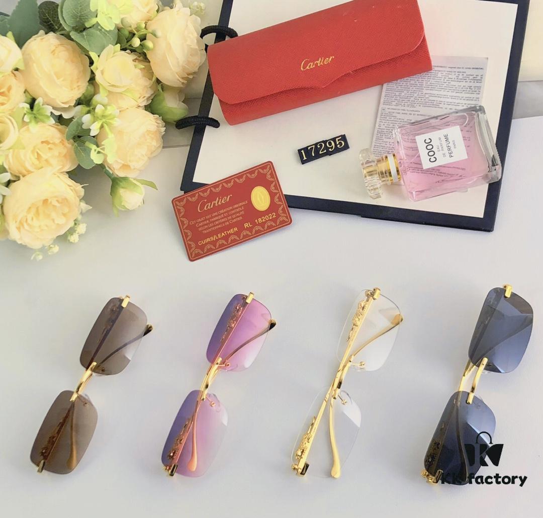 Cartier Frameless Pilot 2024 New Korean Style Trendy Men's Transparent Yellow Round Frame Glasses with Leopard Pattern Decoration, Stylish Sunglasses for Slimming Facial Look